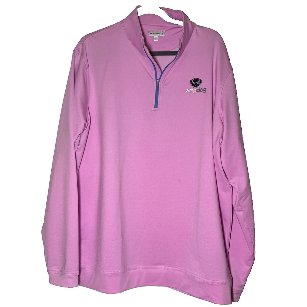 Peter Millar Men's Long Sleeve 1/4 Zip "swagdog" Golf Pink Pullover Size XXL